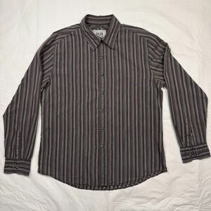 Calvin Klein Mens Western Style Brown Striped Shirt w Marbled Snaps, Large